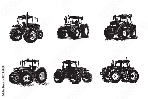 A tractor Vector black clipart isolated on a white background, A farm Tractor Silhouette 