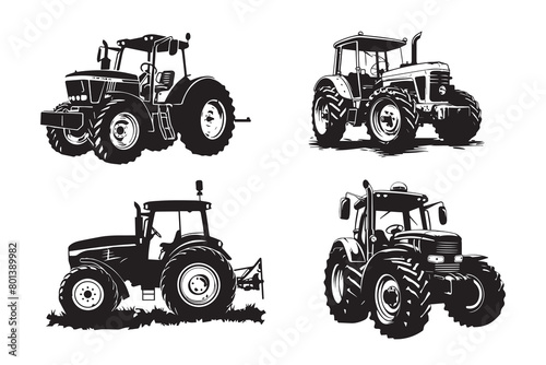 A tractor Vector black clipart isolated on a white background, A farm Tractor Silhouette 
