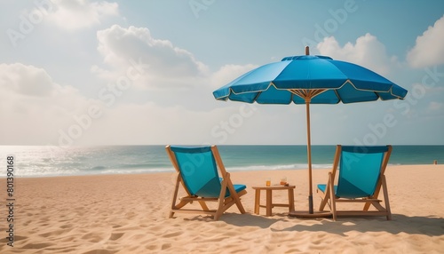 beach chairs and umbrella on the beach