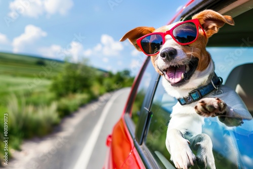 Dog's-Eye View: Happy Pooch Observes from Car Window photo