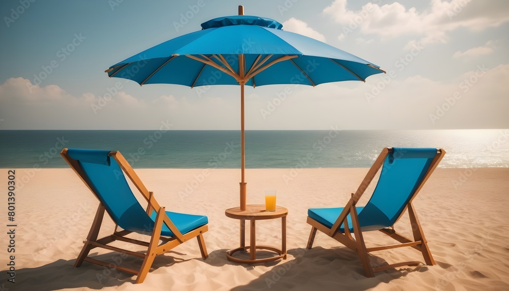 beach chairs and umbrella on the beach