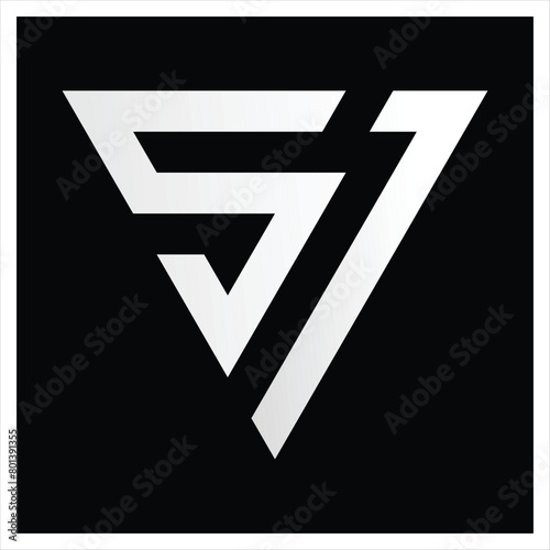 SL text Logo Trigonal. VSL Logo white on black background Icon. Vector SLV logo icon Illustration. Pyramid triangle logo.  photo