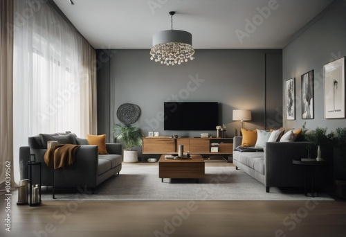 room interior wall retro empty features beautiful living grey The style