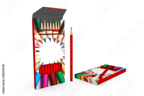 3D of a box of pencils on white background