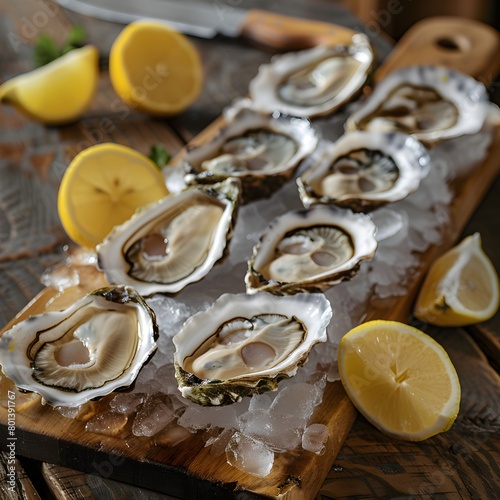 Elegant Presentation of Fresh Oysters Served with Lemon: Authentic Shellfish Cuisine