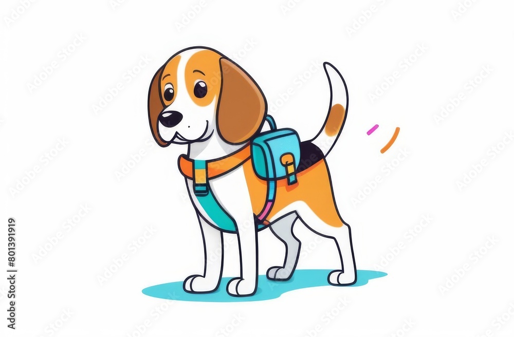 Funny portrait of a beagle dog in a school backpack on a white background Funny portrait of a beagle dog in a school backpack on a white background