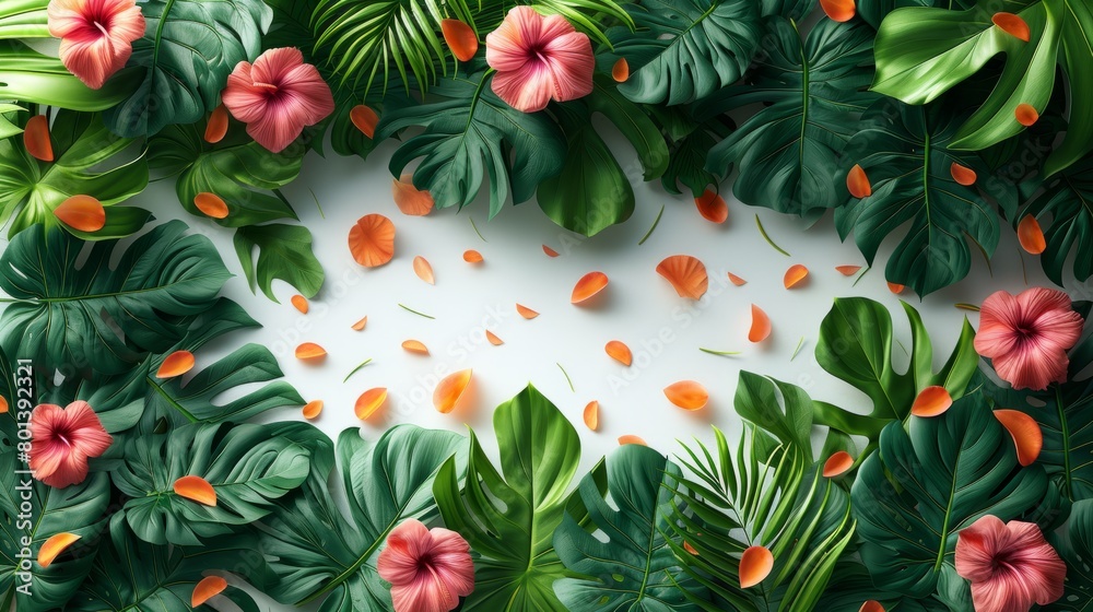 Tropical jungle Monstera plant leaves. Jungle wall background. Green tropical palm leaves with monstera foliage forest Tropical jungle Monstera plant leaves. Jungle wall background. Green tropical palm leaves with monstera foliage forest