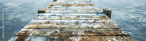 Weathered Wooden Dock: Close-Up of Textured Wooden Dock with Coastal Charm photo