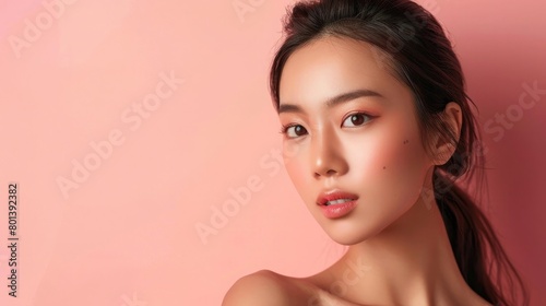 Describe an elegant scene where a young Asian woman embraces mesotherapy skin injections as part of her facial beauty enhancement routine