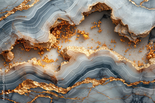 Marble texture, surrounded in the style of gold foil lines, flowing in the style of liquid metal style, dark gray and light blue styles. Created with Ai
