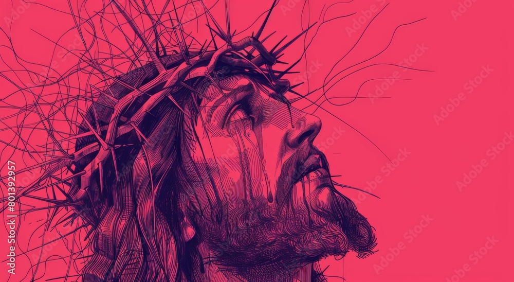 Jesus with a crown of thorns Continuous line drawing. llustration. Jesus with a crown of thorns Continuous line drawing. llustration.