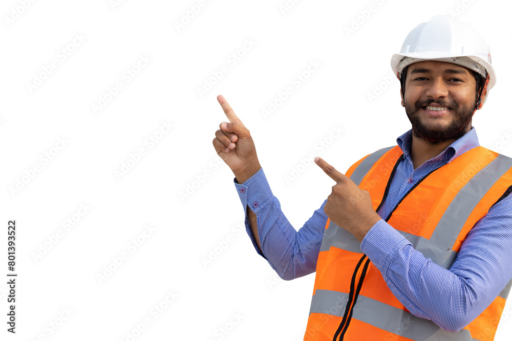 Construction Engineer pointing fingers toward blank copy space for ads png transparent background Construction Engineer pointing fingers toward blank copy space for ads png transparent background