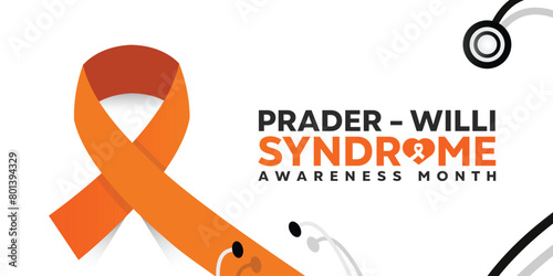 Prader willi Syndrome Awareness Month. Ribbon and stethoscope. Great for cards, banners, posters, social media and more. White background. photo