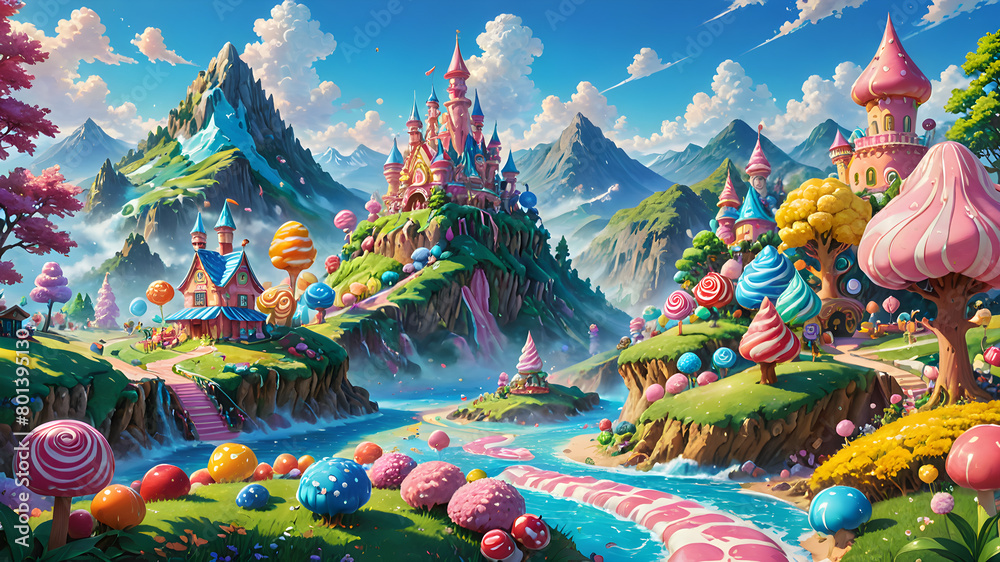 Obraz premium Fantasy of a Candyland with vibrant colors and whimsical characters