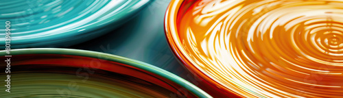 Glazed Ceramic Plates: Close-Up of Shiny and Textured Glazed Ceramic Plates in Table Setting