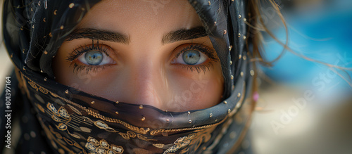 Introspective Elegance: Niqab-Wearing Woman's Pensive Gaze at Sunset,generated by IA