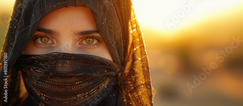 Enigmatic Charisma: Woman in Niqab Captivates During Golden Hour,generated by IA photo