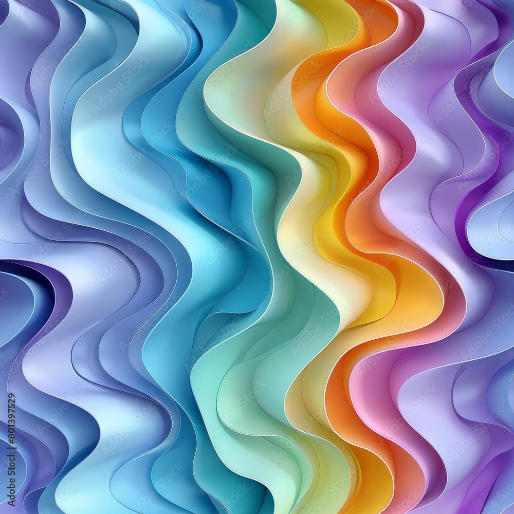 Wavy pastel rainbow seamless pattern. Colorful abstract waves. Fluid bright gradient. Backdrop for textile, wrapping paper, web design. Vector illustration.
