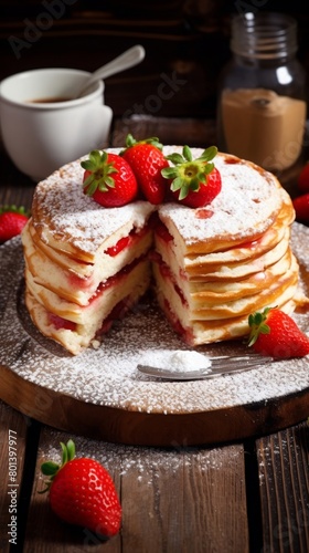 half cut slice pancake with strawberry