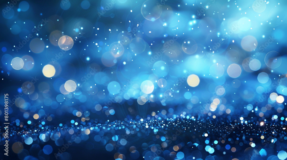 Bright Sky Blue Bokeh Lights on Abstract Background with Optical Glitter, Realistic High-Definition Imagery
