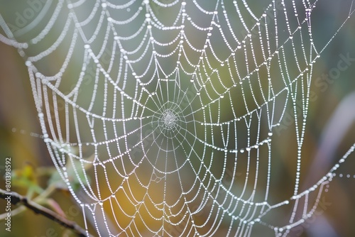 Glistening Spiderweb Draped in Sparkling Morning Dew Showcasing Nature s Exquisite Fragility and Beauty