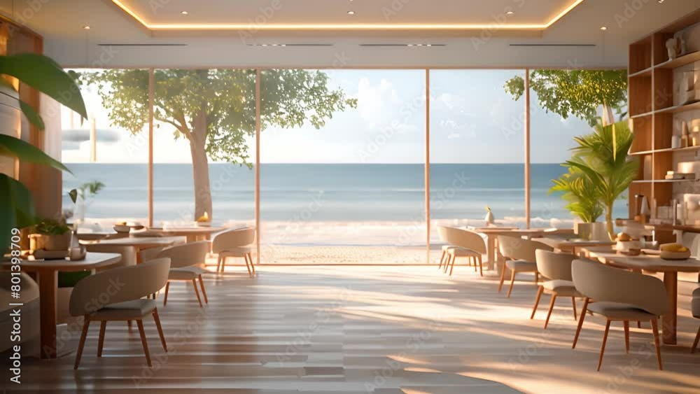 This restaurant overlooking the vast ocean, with waves crashing against the shore.