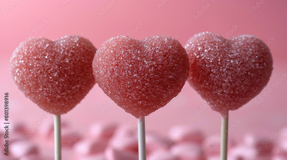 Heart Shaped Candy on a Stick in Heart Shape on a Pink Background 