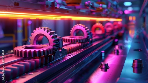 Colorful Lighting on a CuttingEdge Gear Processing Machine A D Rendering © Sittichok
