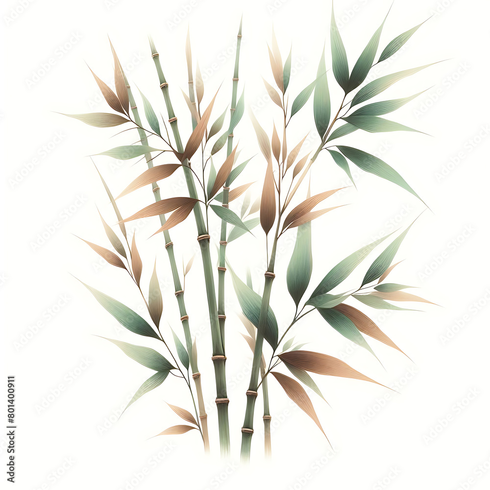 Fototapeta premium bamboo leaves isolated on white,bamboo postcard,card,Generative AI,graphics