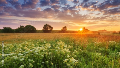 beautiful summer sunrise over fields