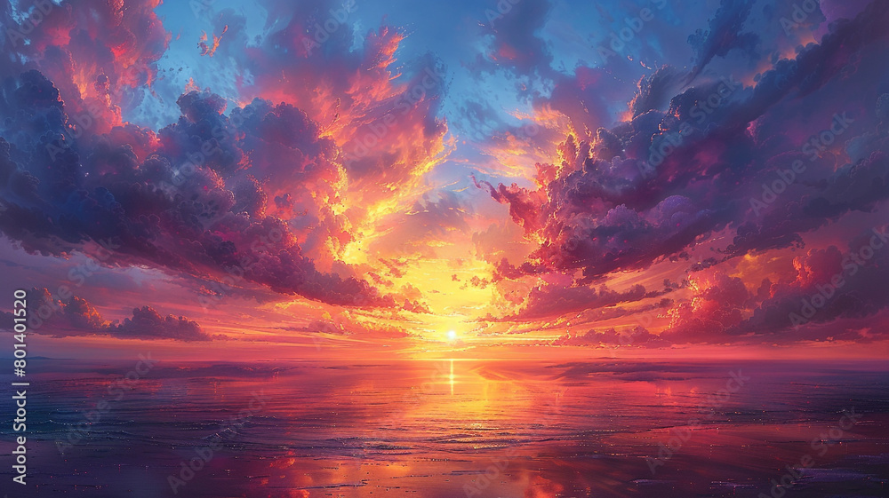 A symphony of sunset colors painting the sky in hues of orange and pink.