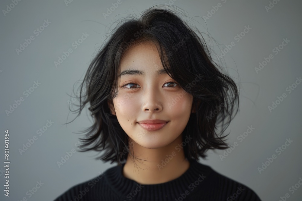 Asian Woman in Black Hair and Sweater Asian Woman in Black Hair and Sweater