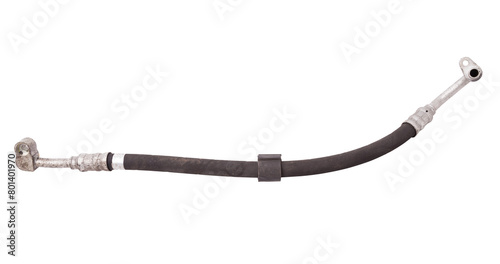 Air conditioning hose for supplying refrigerant or oil for cooling air or heated parts of cars and trucks on a white isolated background. Auto parts catalog.