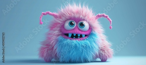 Cute furry monster cartoon or book character on pastel background