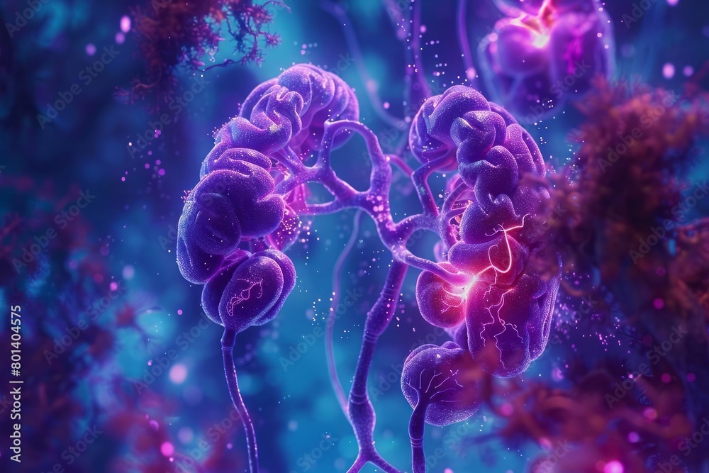 Adrenal glands responding to stress cortisol surge visualization Stock Adrenal glands responding to stress cortisol surge visualization Stock