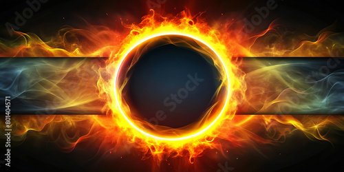 The flaming circle is surrounded by smoky trails with a dark centre against a black background. The fiery ring emits a powerful glow reminiscent of a portal or gateway.AI generated.