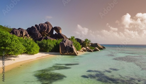 paradise beach on the island of la digue in the seychelles anse source d argent photo
