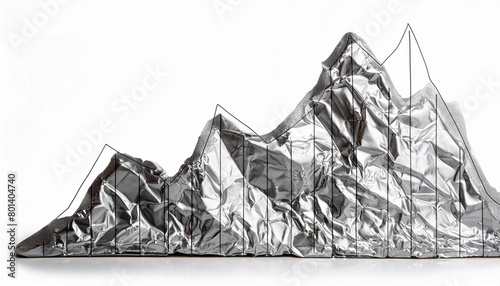 an illustration of a metal foil graph showing a silver metallic scrunched surface to the wave scale isolated on white photo