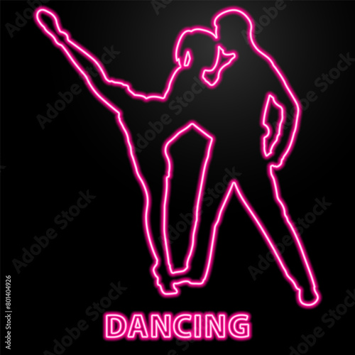 dancers neon sign, modern glowing banner design, colorful modern design trend on black background. Vector illustration.