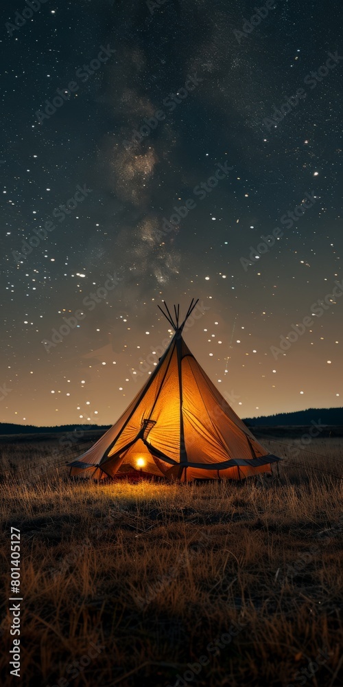 Tent Pitched in Field Under Starry Sky Tent Pitched in Field Under Starry Sky