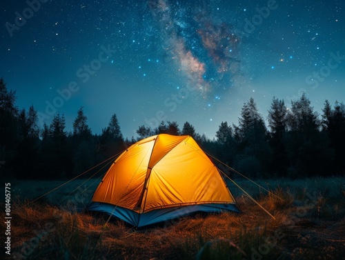 Yellow Tent in Field Under Night Sky © BrandwayArt