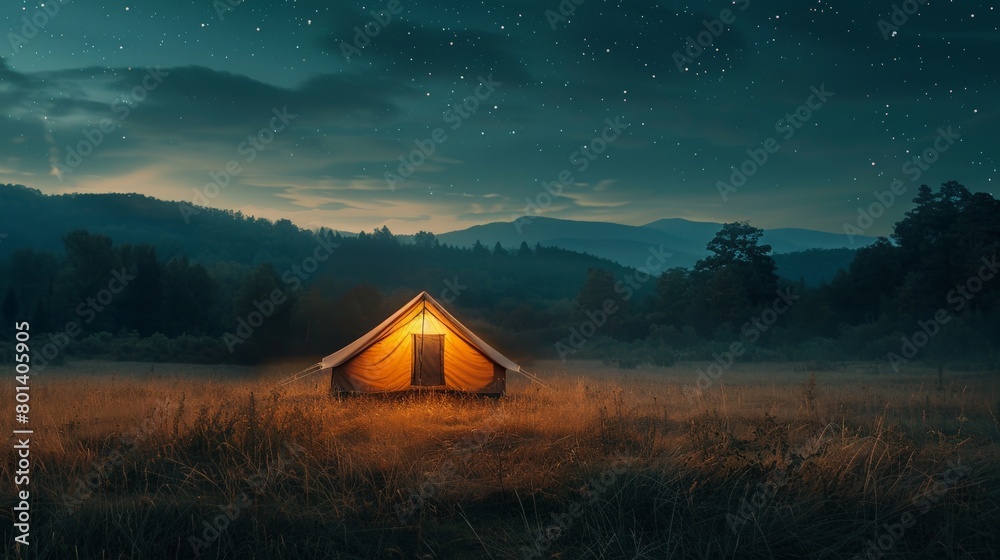 Tent Glowing in Dark Field