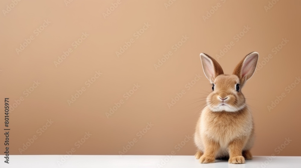 Obraz premium cute animal pet rabbit or bunny brown color smiling and laughing isolated with copy space for easter background, rabbit, animal, pet, cute, fur, ear, mammal, background, celebration, generate by AI