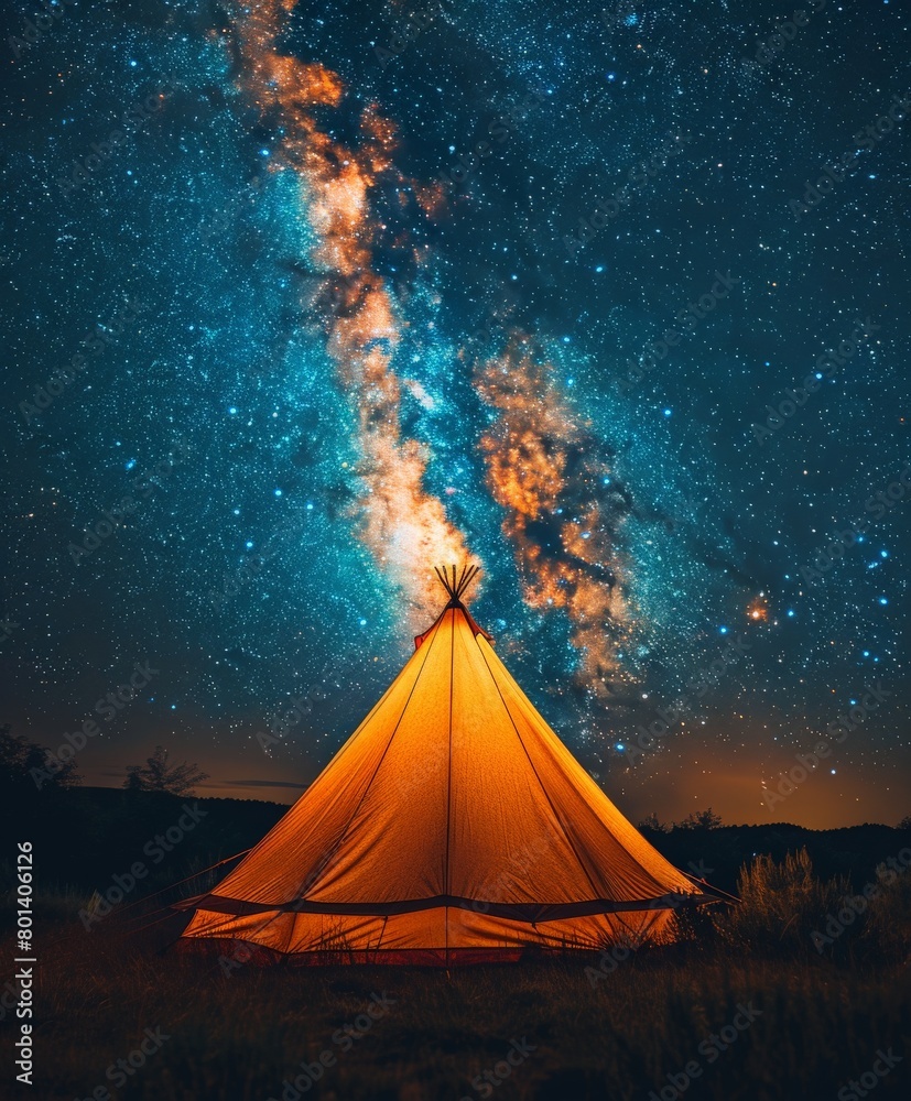 Tent Beneath a Star-Filled Night Sky