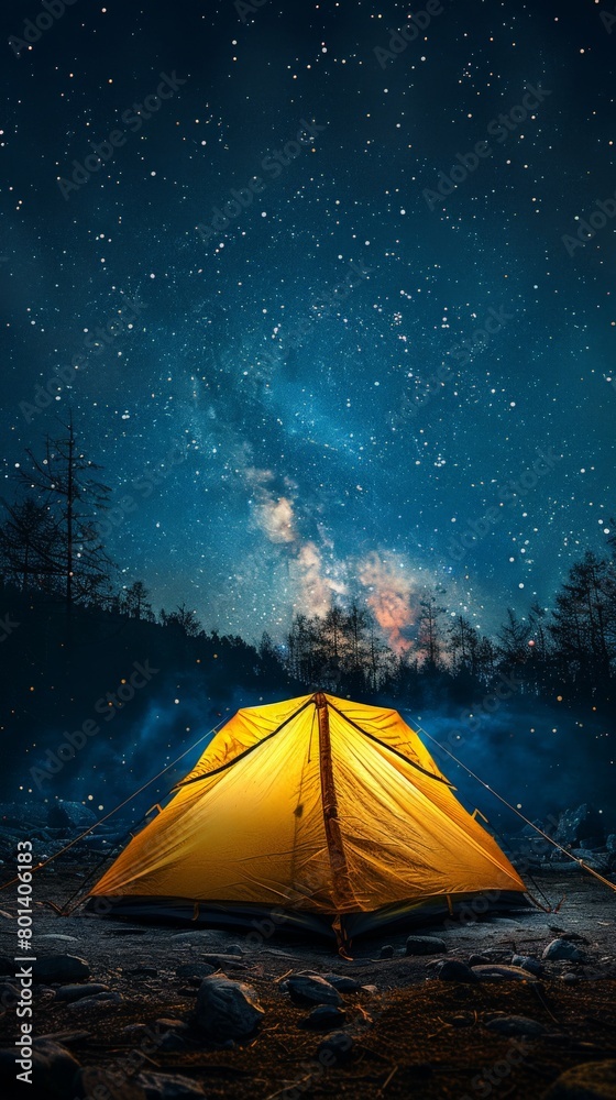 Yellow Tent on Field Under Night Sky