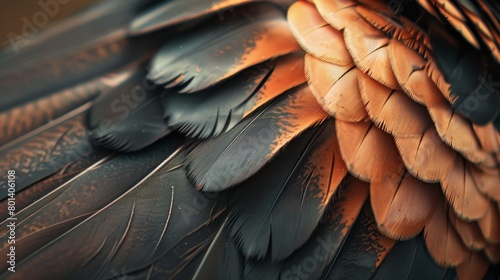 The feathers are black and orange photo