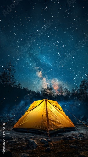 Yellow Tent on Field Under Night Sky