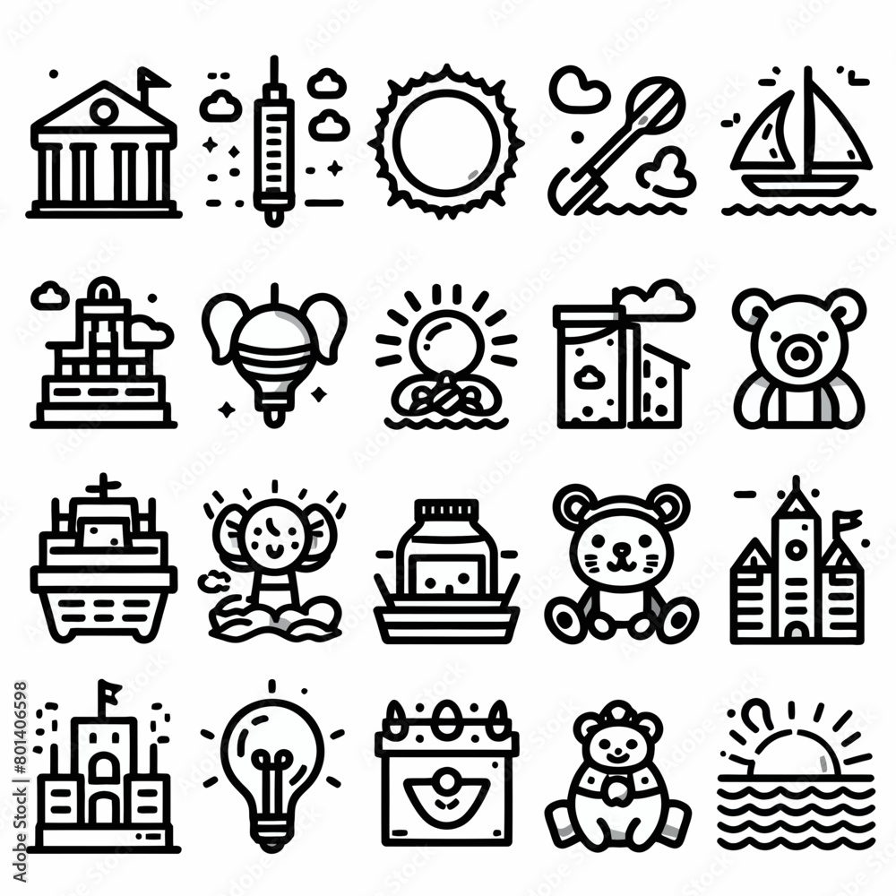 outline art set icon silhouette vector illustration white background