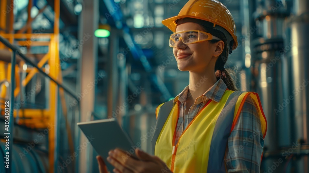 Confident Engineer with Tablet in Factory Confident Engineer with Tablet in Factory