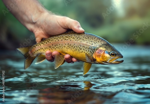 Trout Fishing - Fish in Hand created with Generative AI Technology, ai, generative